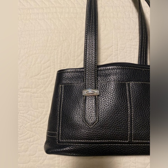 Vintage Brighton Black Pebbled Leather Shoulder Bag - Plaid Lined - Picture 4 of 15